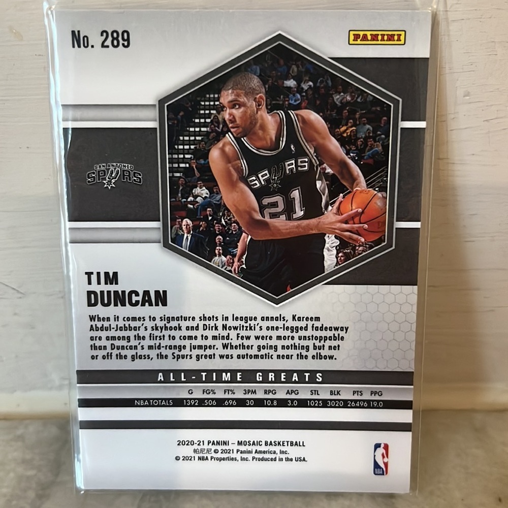 2020-21 Tim Duncan Panini Mosaic All Tim Greats Hologram - Picture 2 of 3